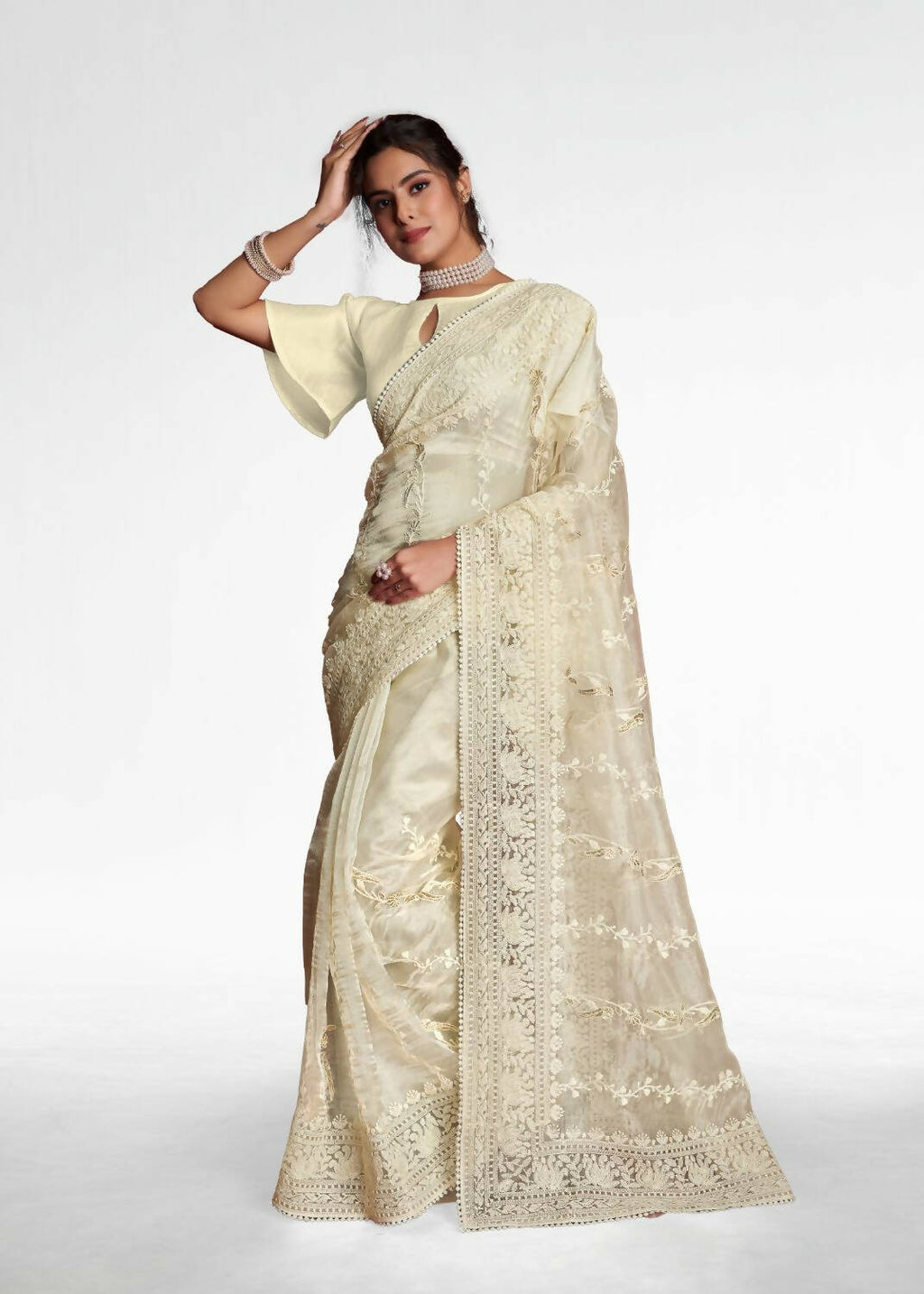 Vamsee White Organza Saree