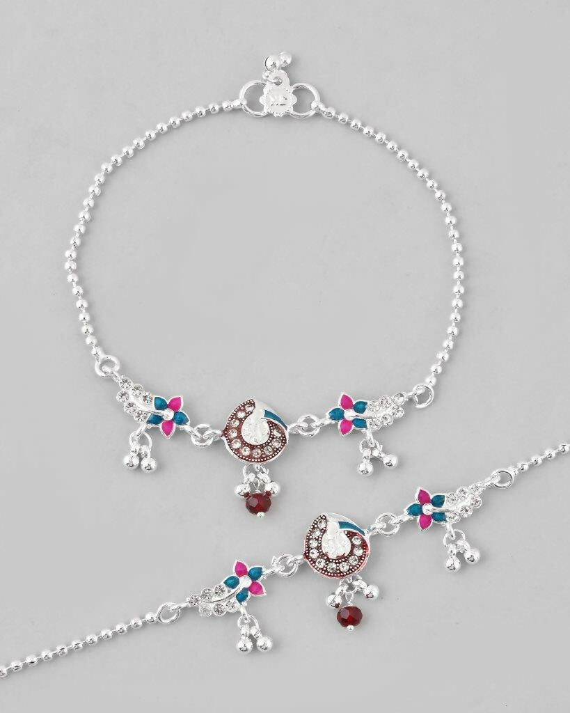 VOJ Set of 2 Traditional Stone Studded Anklet