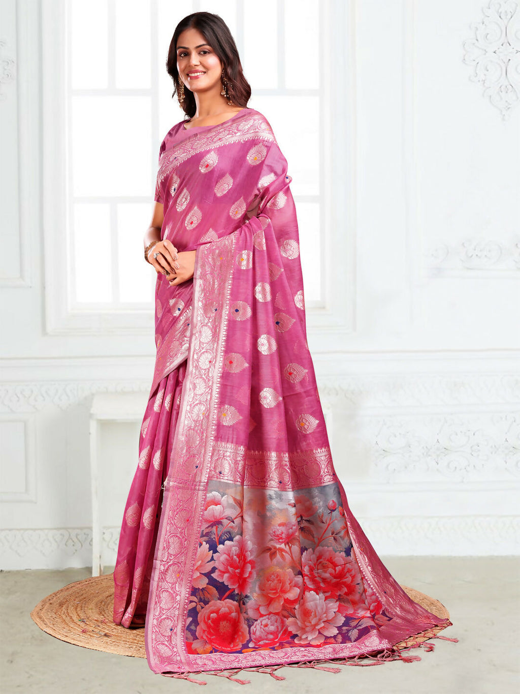 Shree Shyam Fashion Linen Cotton Pink Saree