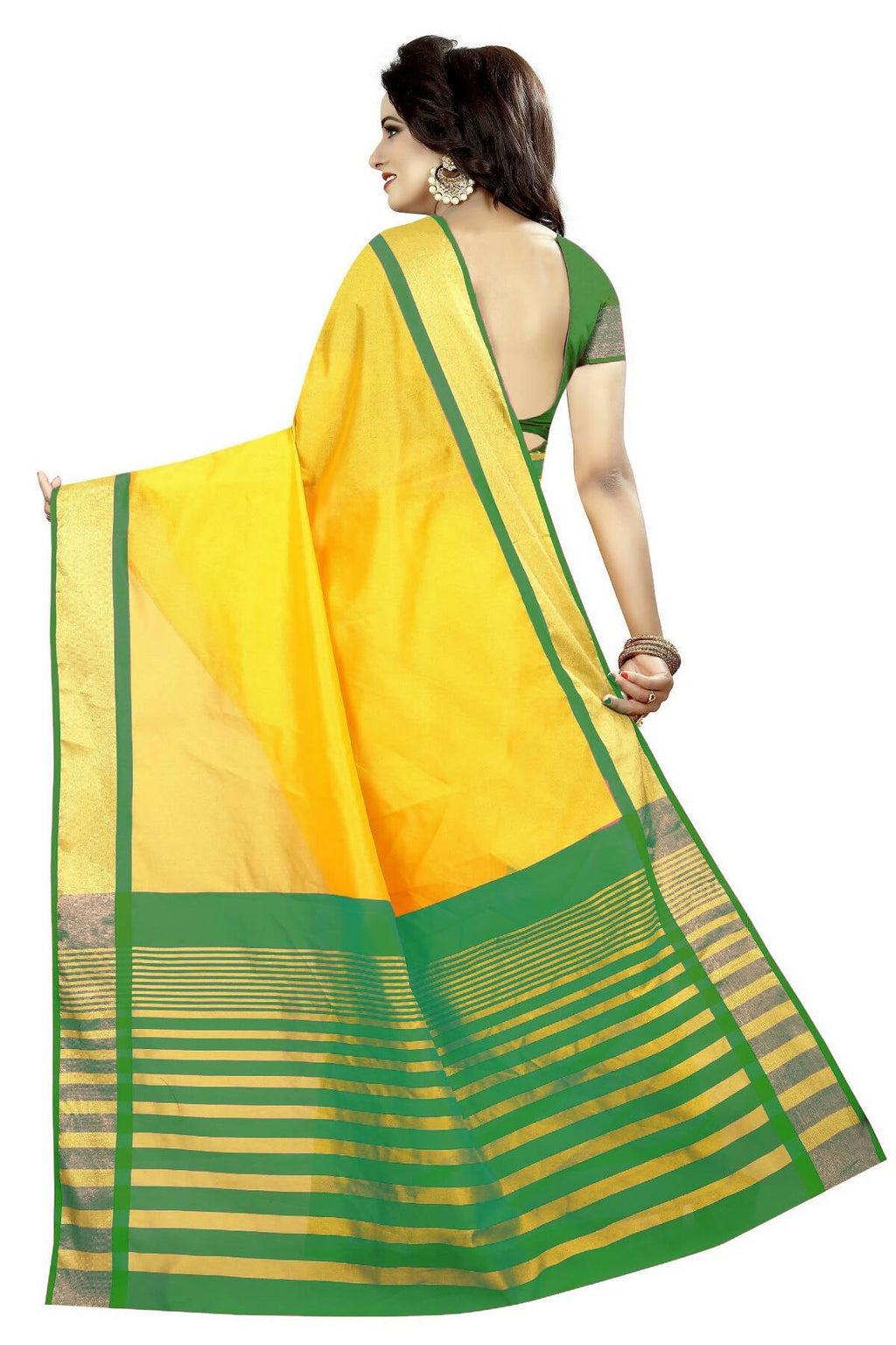 Vamika Weaving Yellow Cotton Silk Saree (MASTANI PARROT)
