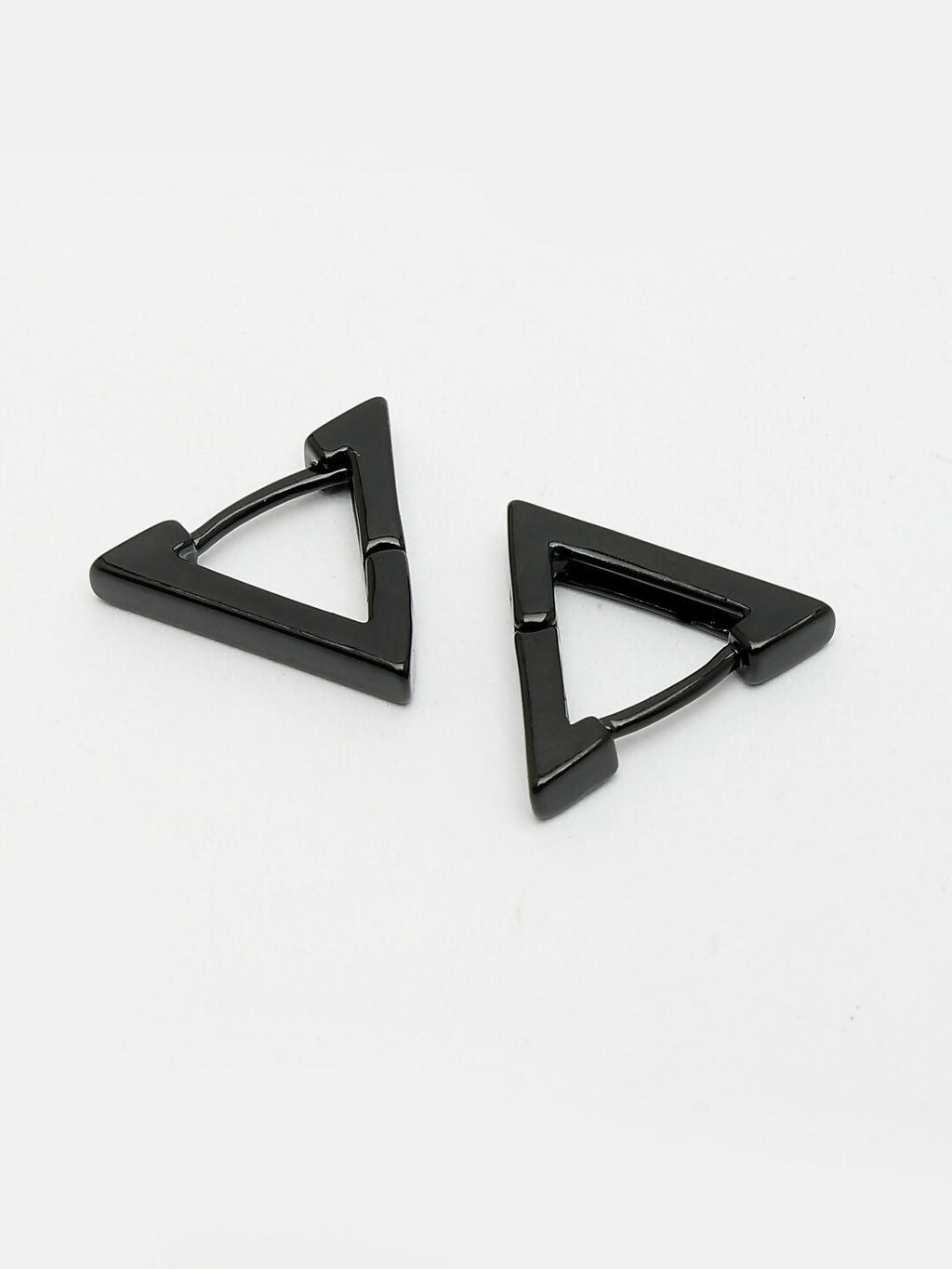 NVR Men's Black Rhodium-Plated Geometric Shape Stainless Steel Studs Earring
