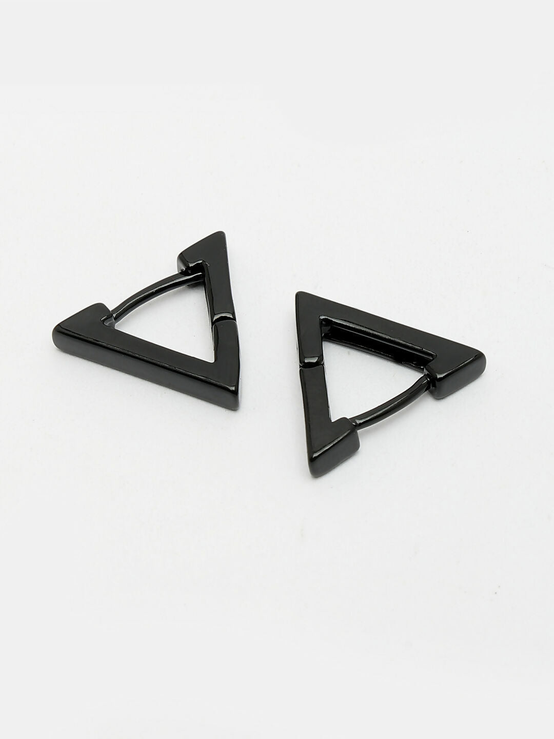 NVR Men's Black Rhodium-Plated Geometric Shape Stainless Steel Studs Earring