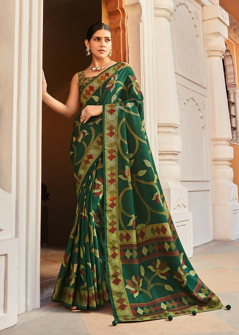 Monjolika Fashion Silk Blend Green Printed Saree