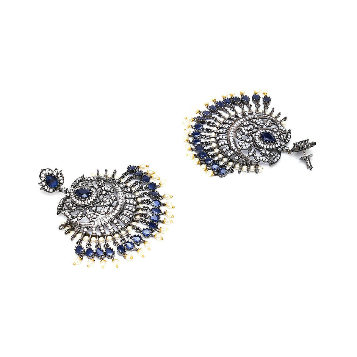 Diamond & Blue Stone Earrings with Matching Maang Tikka- Ruby Raang