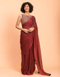 Suta Maroon Solid Cotton Blend Saree