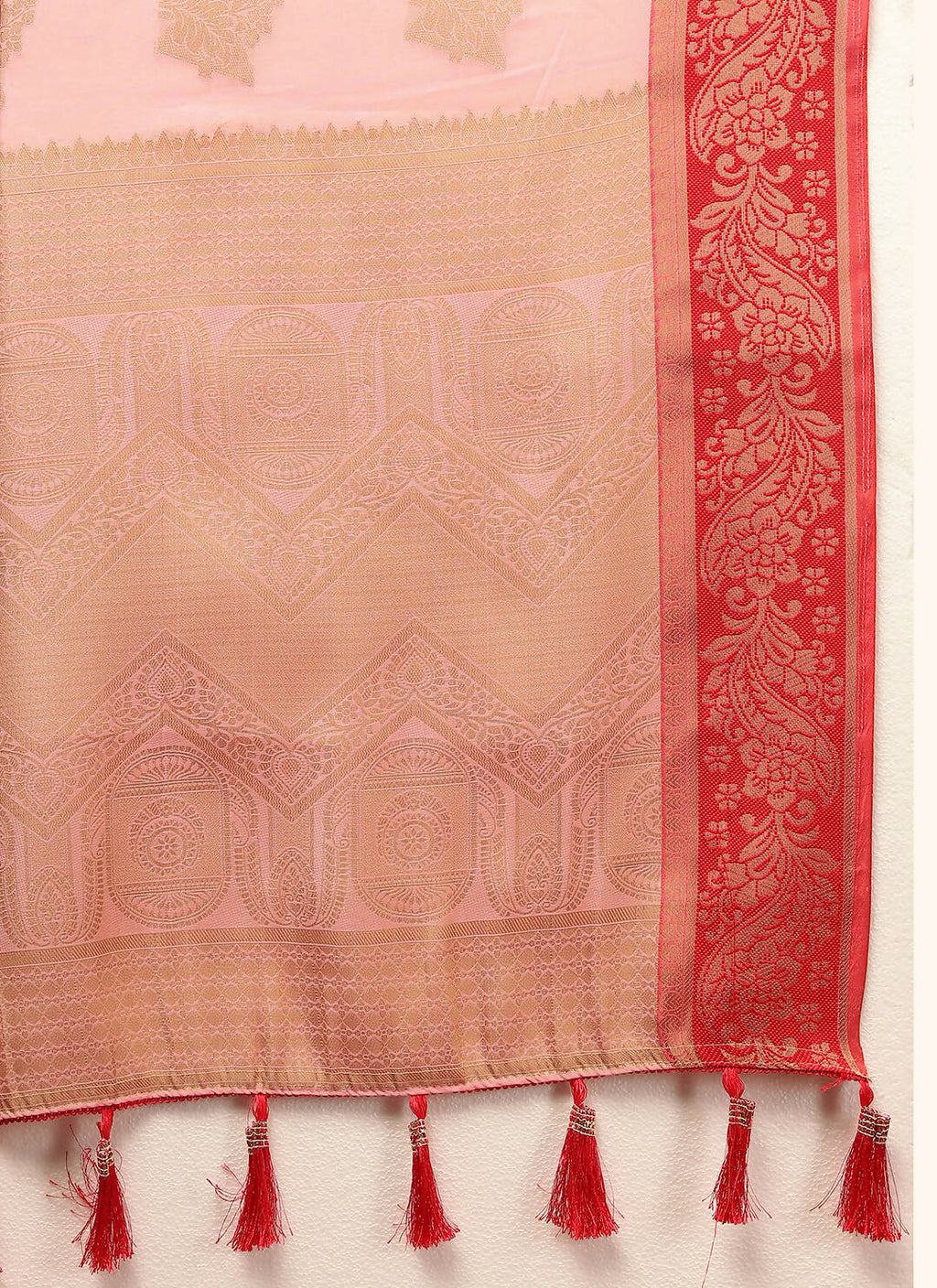 Lorenvalley Fashion Peach Cotton Woven Design with Zari Weaving Design Saree