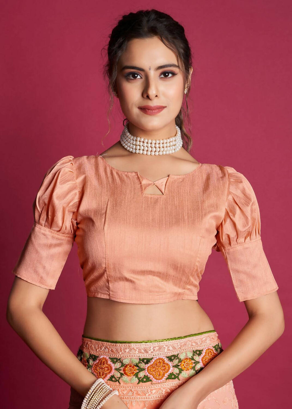 Vamsee Peach Georgette Designer Saree