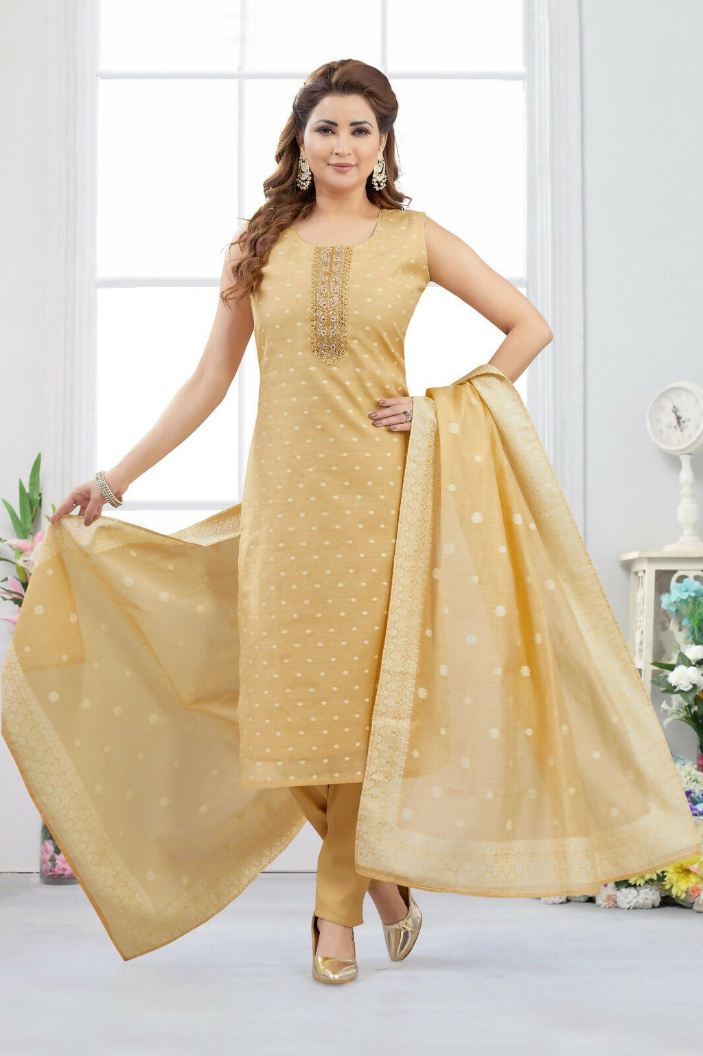 Joban Fashion Chanderi Mustard Color Kurta Set