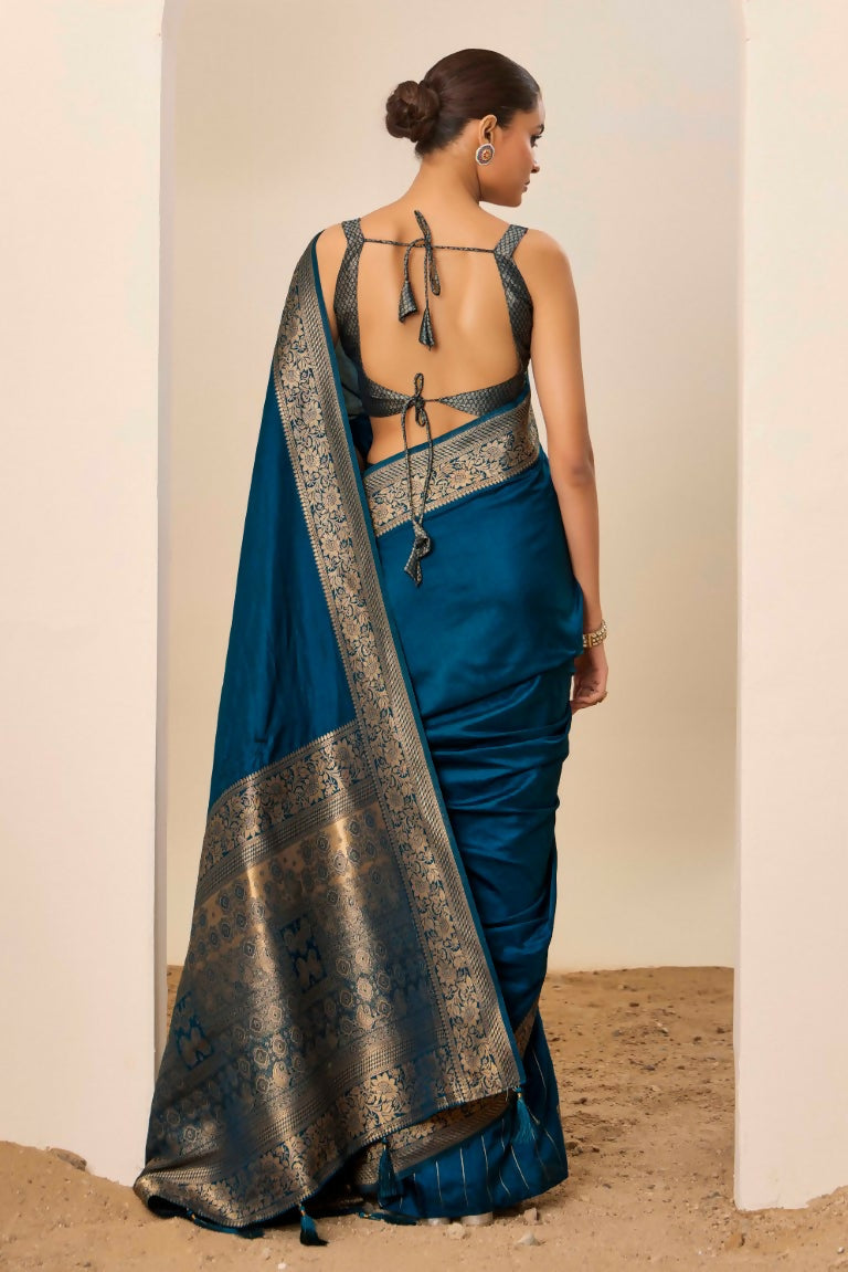 Teal Blue Dolla Silk Wevon Galla Designer Saree - Zeel