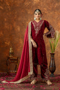 Teeya Creation Red Color Velvet Silk Embroidery Work Party Wear Suit