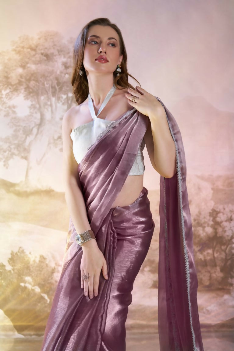 Wine Burberry Organza Solid Fancy Designer Saree - Nafisa