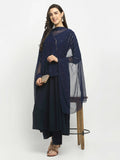 Rudra Bazaar Blue Angrakha Style Flared Kurta with Pyjamas & Dupatta
