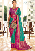 Sea Green Soft Banarasi Paithani Copper Zari Weaving Saree With Unstitched Blouse Piece - Jodha