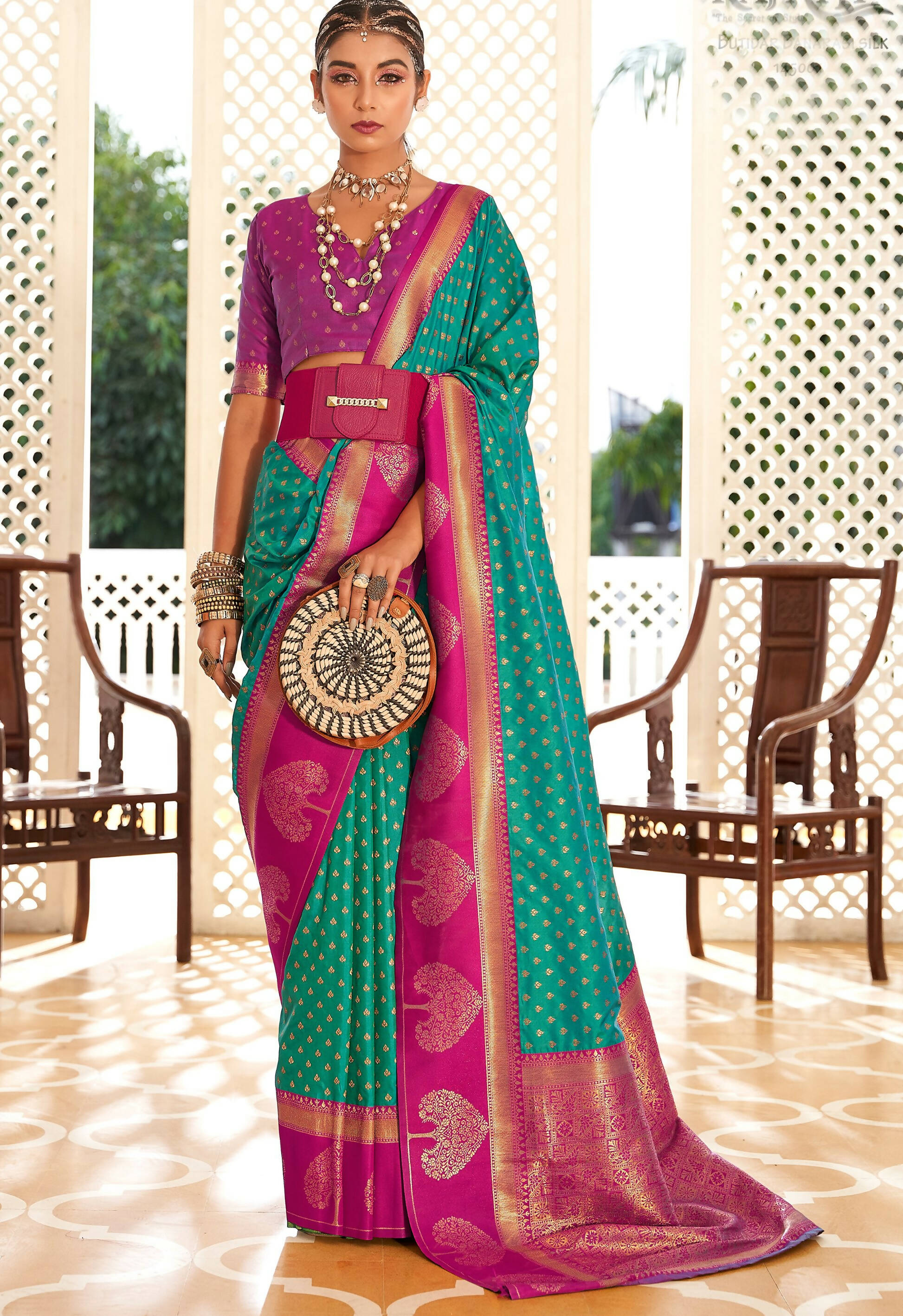 Sea Green Soft Banarasi Paithani Copper Zari Weaving Saree With Unstitched Blouse Piece - Jodha