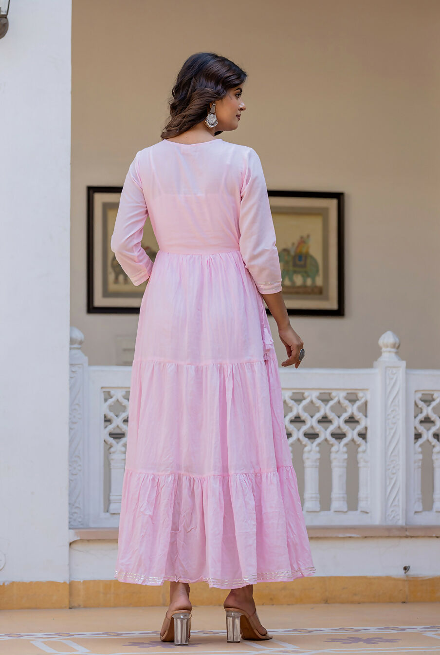 Kaajh Women's Light Pink Embroidered Ethnic Dress