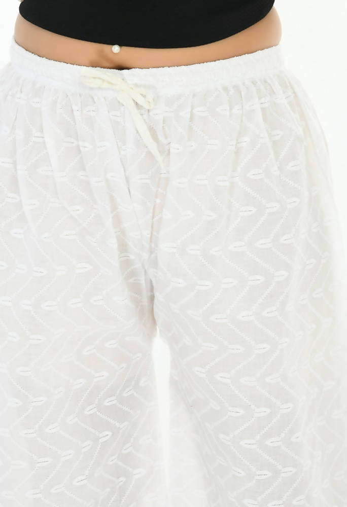 Mominos Fashion Moeza Cotton White Color Chikan Work Palazzo