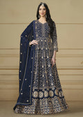 Navy Blue Embroidered Trendy Style Anarkali Suit - Emponline