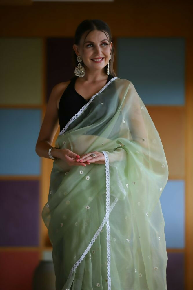 Vamsee Manbhari Green Organza Saree