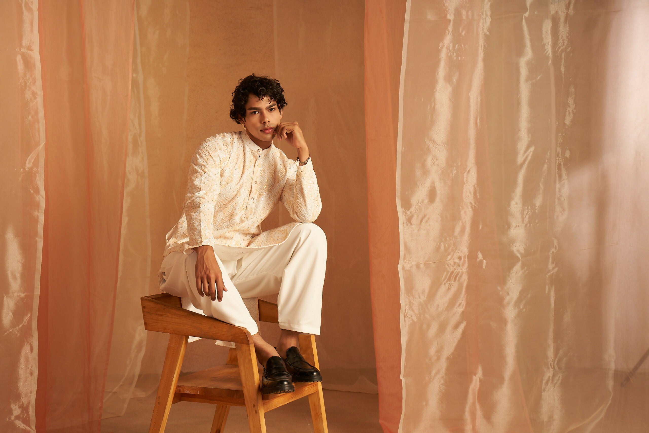 Yellow Viscose Chikankari Embroidery Work Men's Kurta Set - Mahotsav