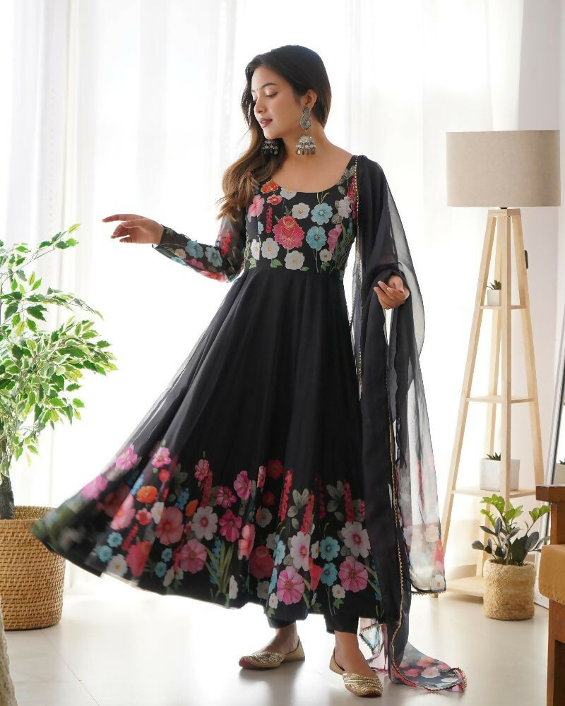 Joban Fashion Black Kurta Set Organza Sequin Embroidery Work