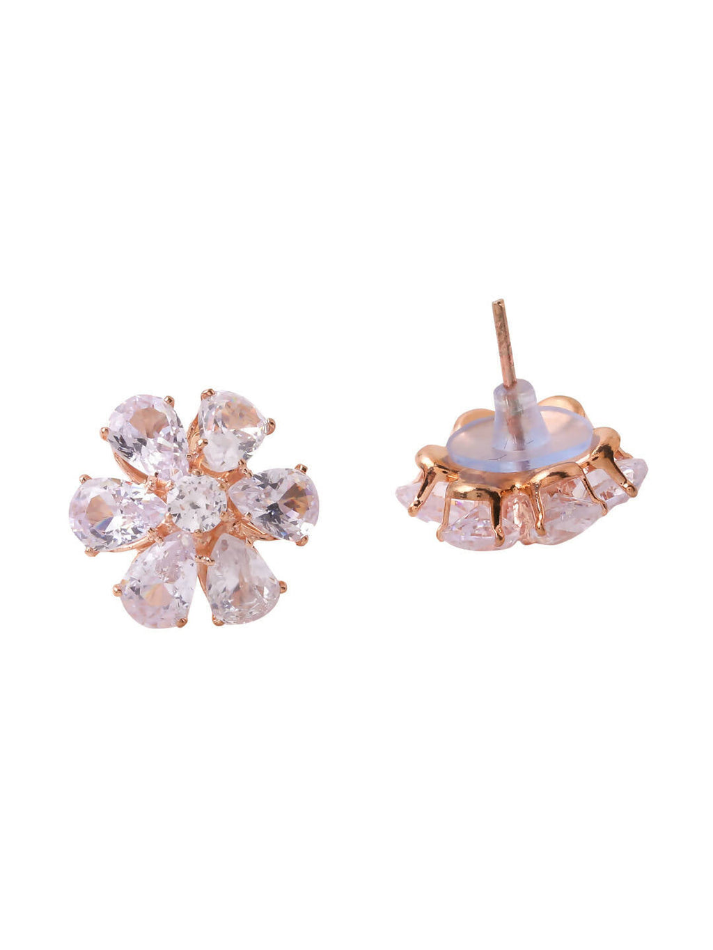NVR Women Golden Cz Studded Studs Earrings