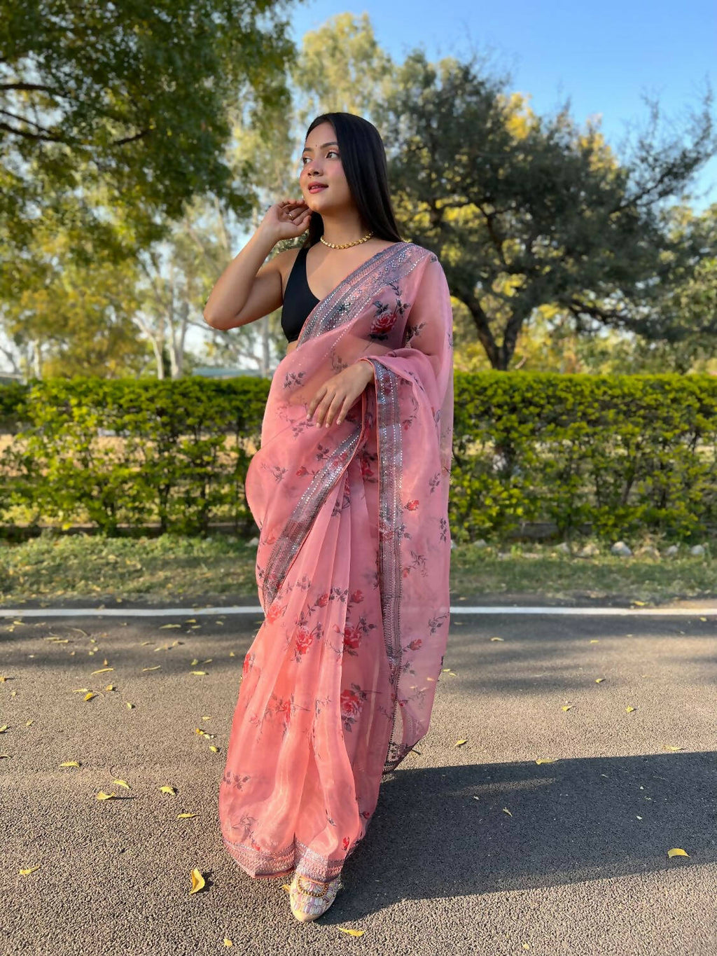 Vamsee Peach Organza Saree