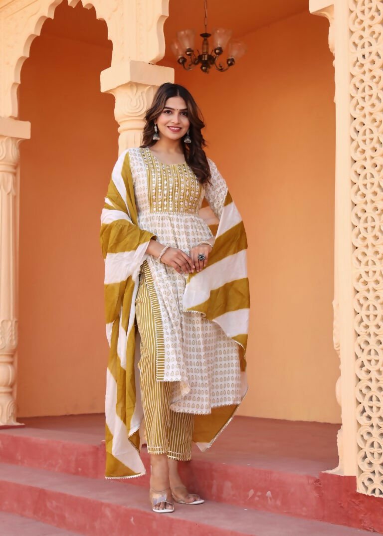 Alvano Printed 3Pcs Kurti Set for Women's and Girls Rayon