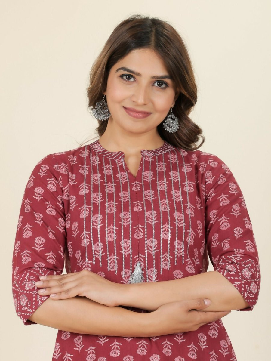 Aramya Straight Soft Cotton Block Print Women's Kurta - Pink