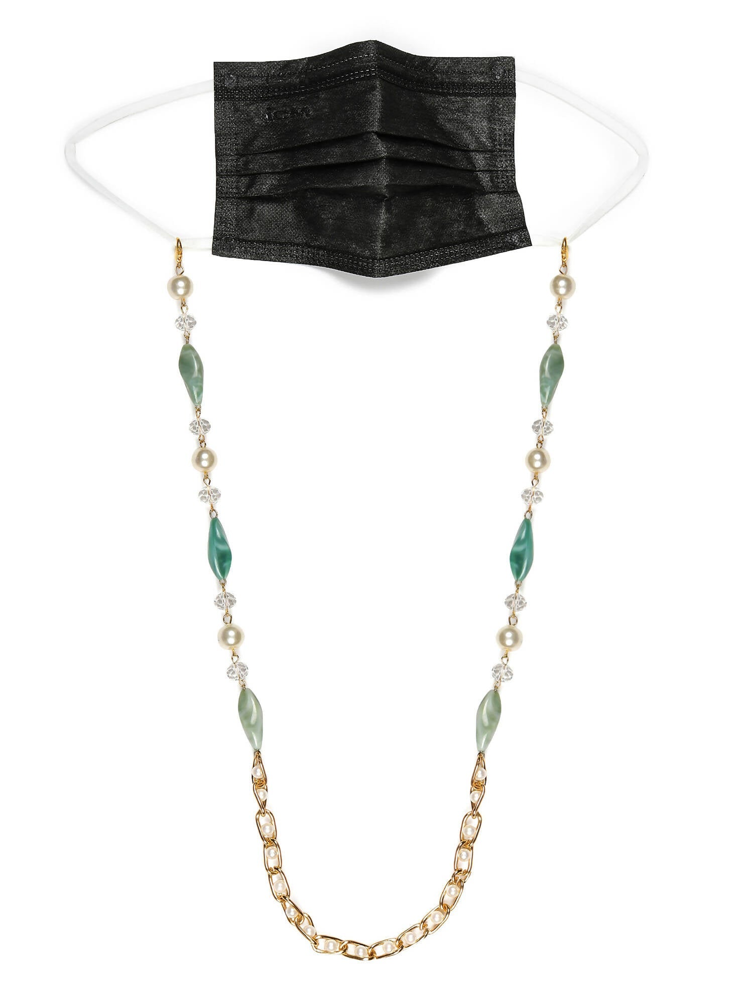 Gold-Toned Green Beaded Mask Chain - Ruby Raang