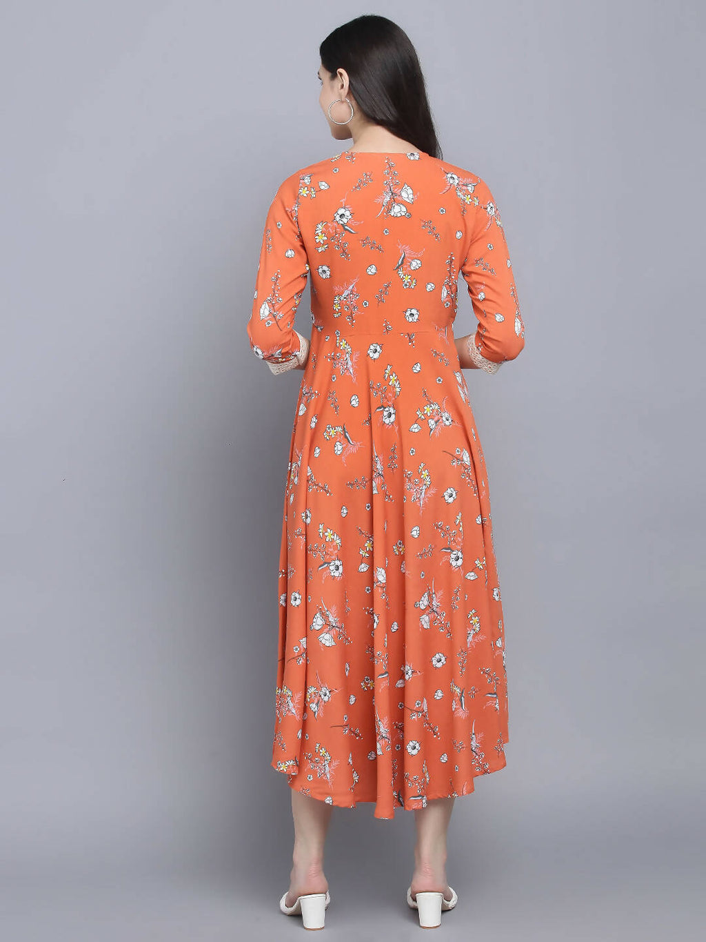 Myshka Women's Orange Floral Midi Dress