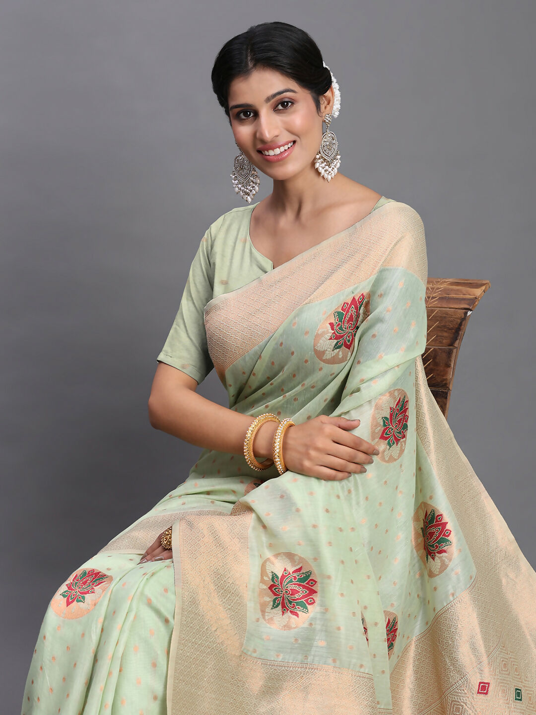 Shree Shyam Fashion Linen Cotton Light Green Saree