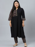 Sztori Plus Size Geometric Printed Mandarin Collar Straight Kurta With Trouser