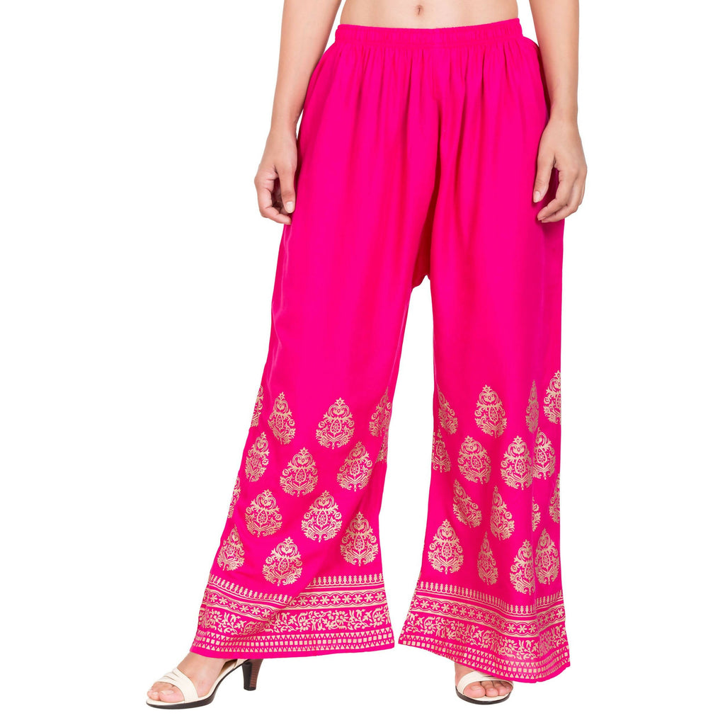 PAVONINE Rani Color Golden Printed Rayon Fabric Sharara For Women & Girls
