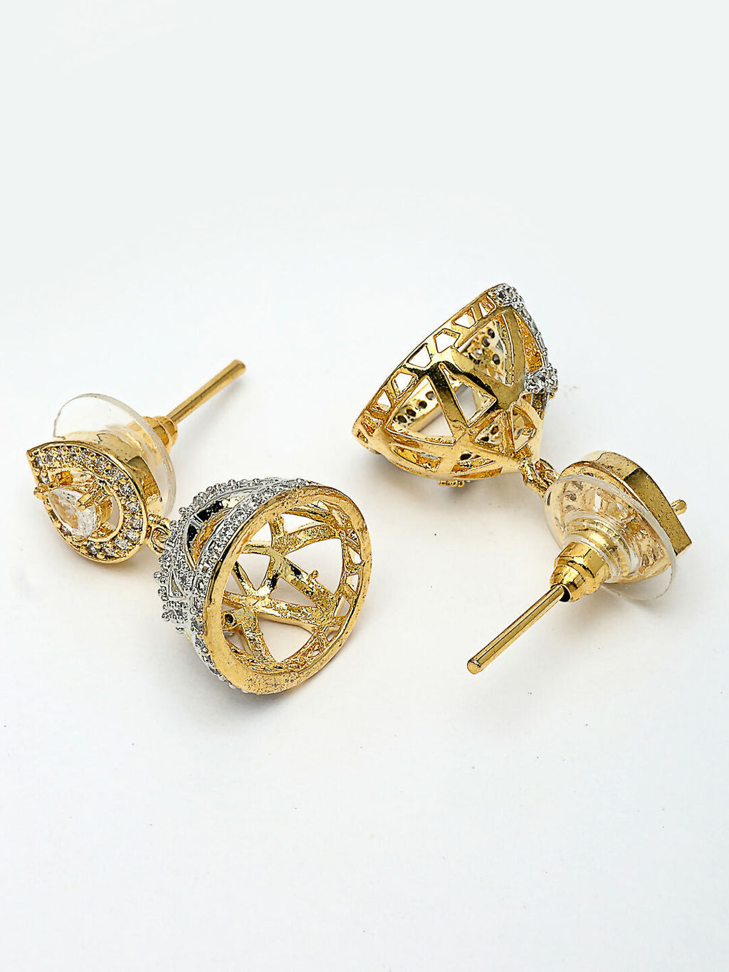 NVR Wome's Gold-Polished AD- Studded Jhumki Earrings