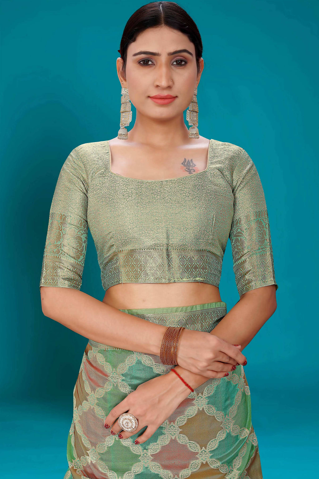 Sea Green Soft Organza Woven Design Saree with Unstitched Blouse Piece - Zaara