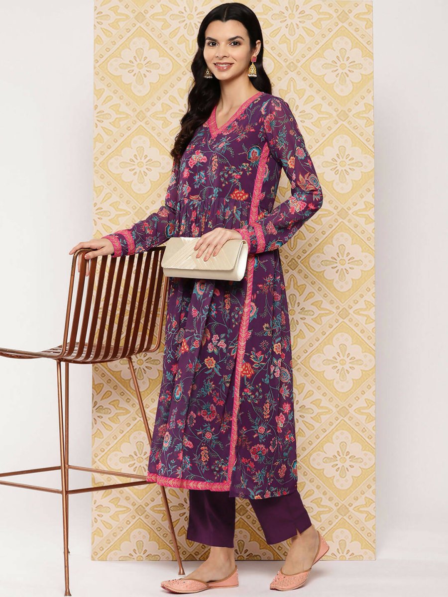 Ahalyaa Women's Traditional wear Kurta Set - Purple