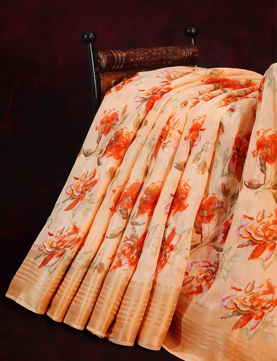 Shades Of Orange With Floral Design Semi Chanderi Saree By Gayathri Reddy Designer Studio