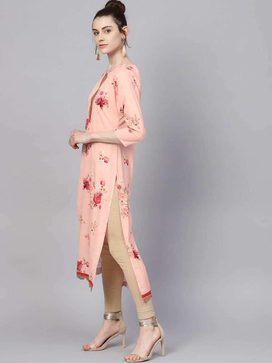 Ahalyaa Peach Crepe Digital Print Kurta