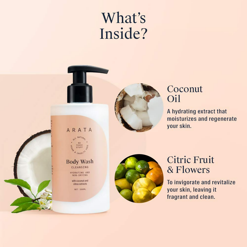 Arata Natural Hydrating & Non-Drying Body Wash With Coconut & Citrus Extracts