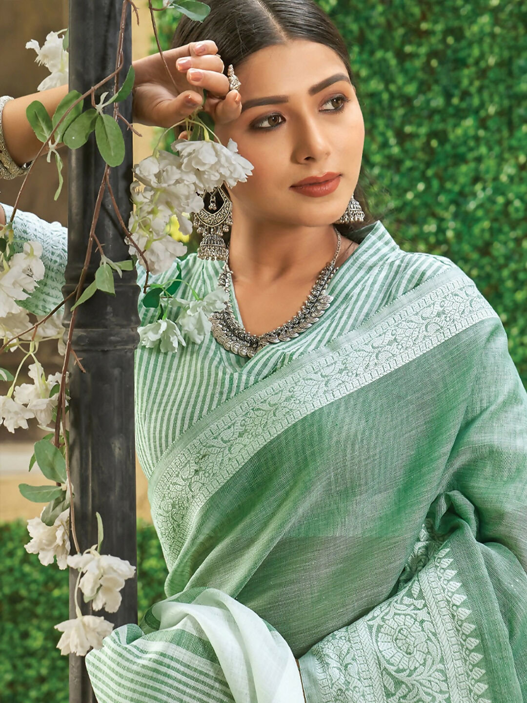 Shree Shyam Fashion Rama Green Linen Saree