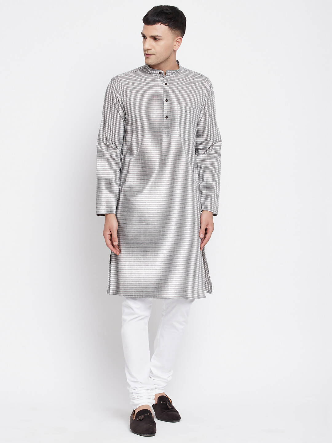 Even Apparels White Pure Cotton Men's Long Kurta With Band Collar
