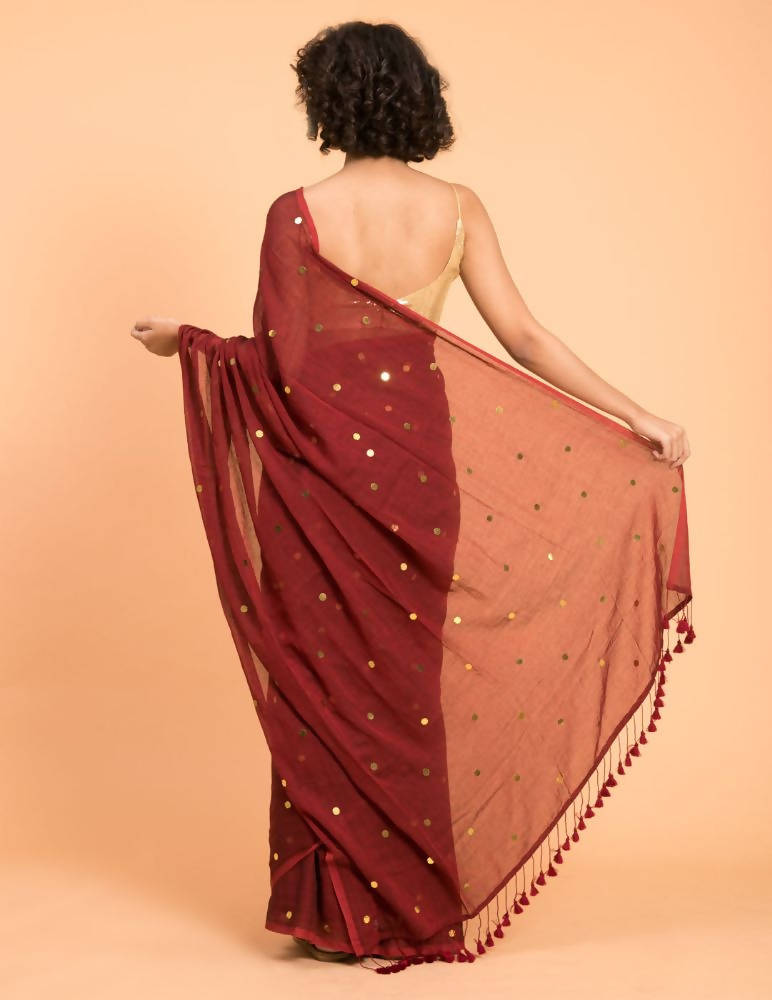 Suta Maroon Embellished Sequinned Pure Cotton Saree