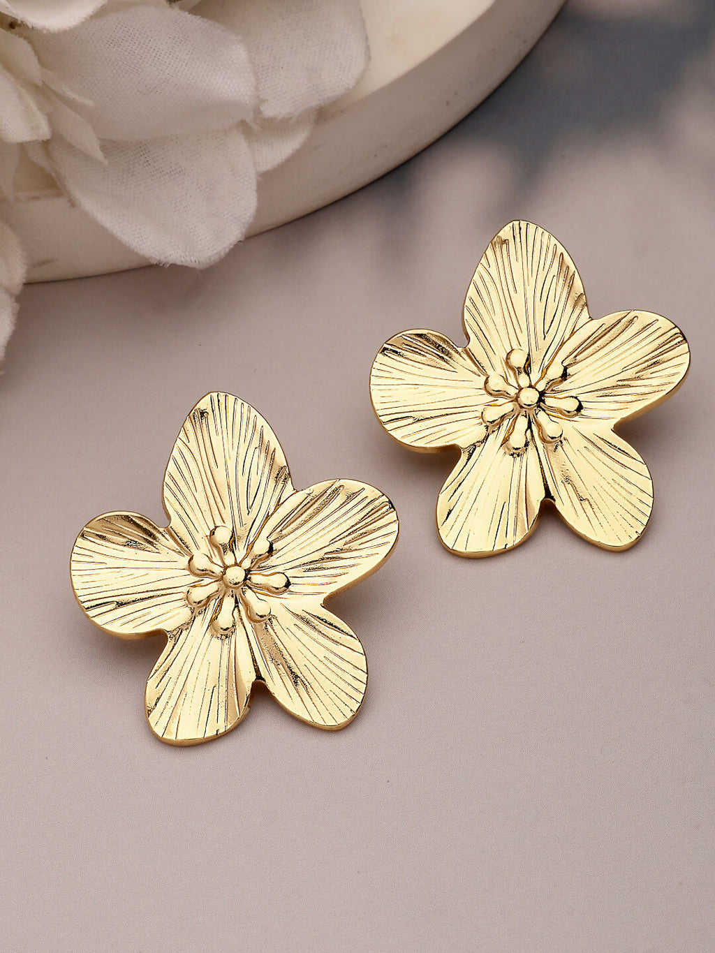 NVR Women's Gold-Polished Floral Shape Stud Earrings