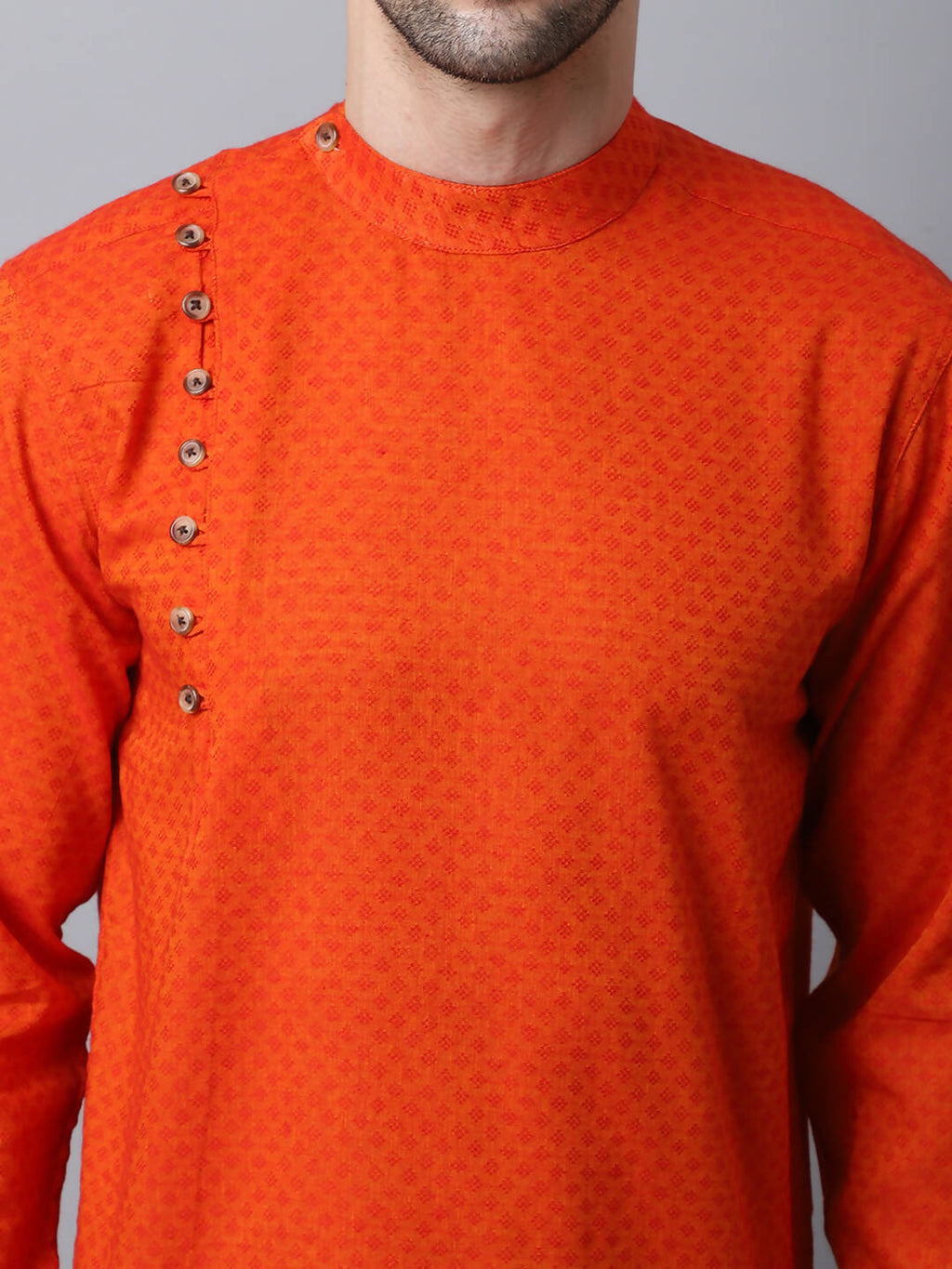 Even Apparels Orange Pure Cotton Men's Kurta With Side Placket