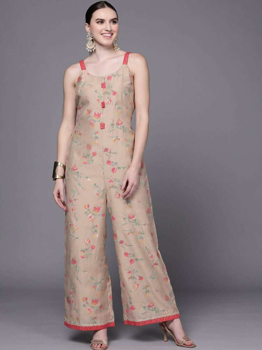 Ahalyaa Women Tan Printed Basic Jumpsuit