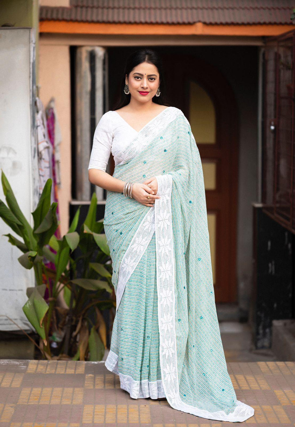 Blue Poly Georgette Ethnic Motifs Saree with Unstitched Blouse - Hiral Fashion