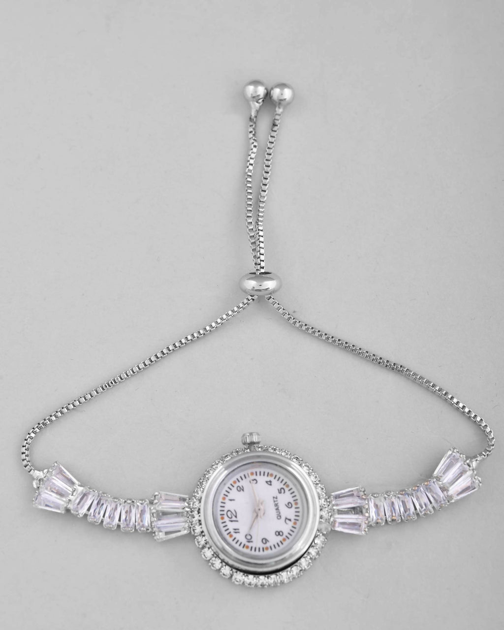 VOJ Silver Plated Crystal Studded Watch Bracelet
