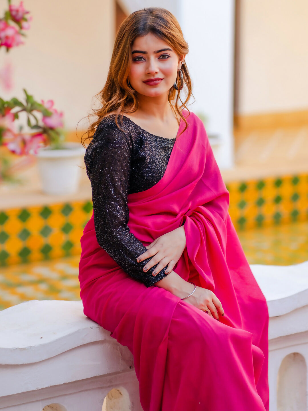 Zibaa Hand-Dyed Mul Cotton Pink Saree with Tassels