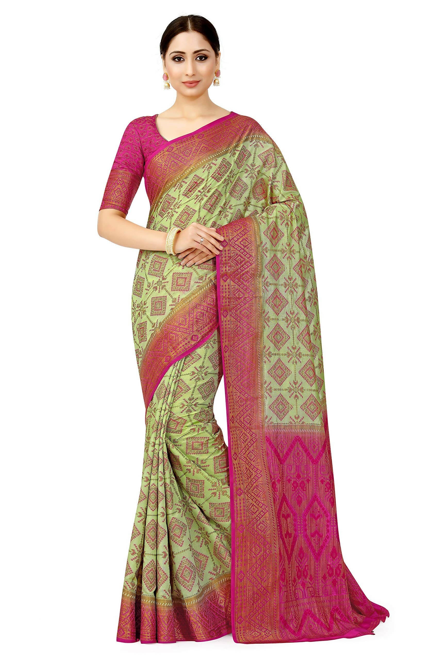 Mimosa Women's Patola Style Art Silk Green Saree