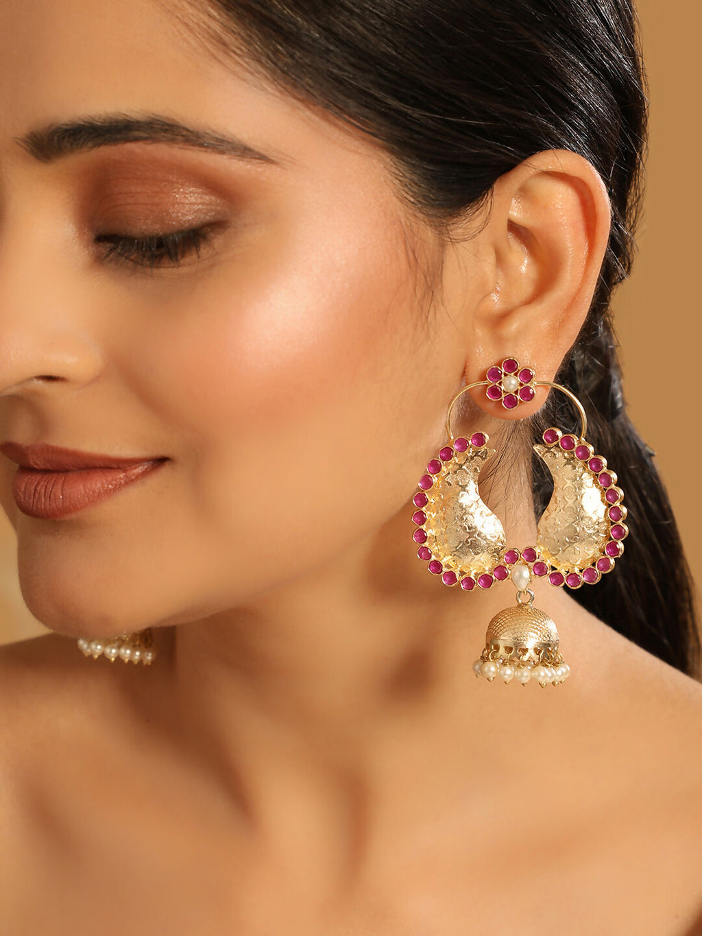 Nuyug 22K Gold Plated Pink Paisley Bloom Earrings